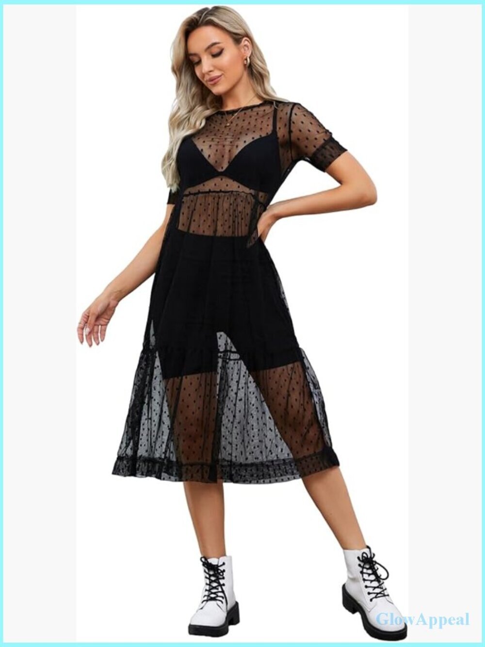 Sheer Mesh Polka Dot Midi Cover Up Dress Beach Swimsuit See Through